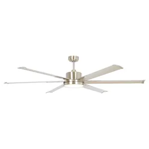 Parrot Uncle 65 Inch Freda DC Motor Modern Downrod Ceiling Fan with LED Light and Remote Control Elegant Lighting Satin Nickel Finish 6549 CFM Air Volume Energy Saving 40W Motor 2376 Lumens 3000K Warm White Light
