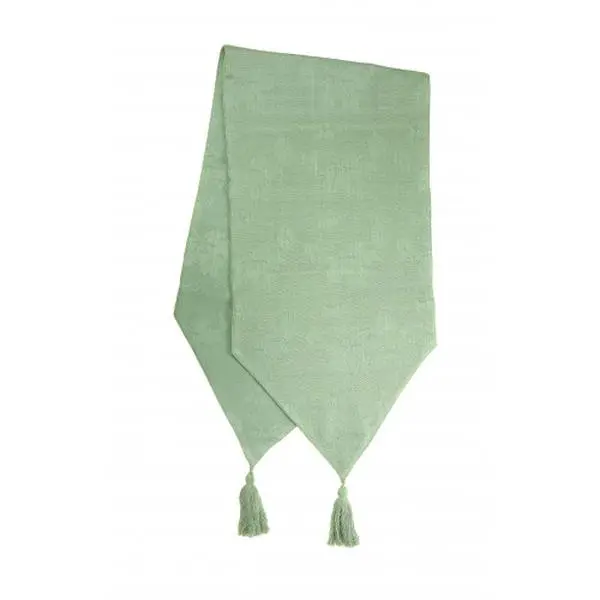 13 x 72 in. Ribbed Table Runner with Tassels, Olive Green