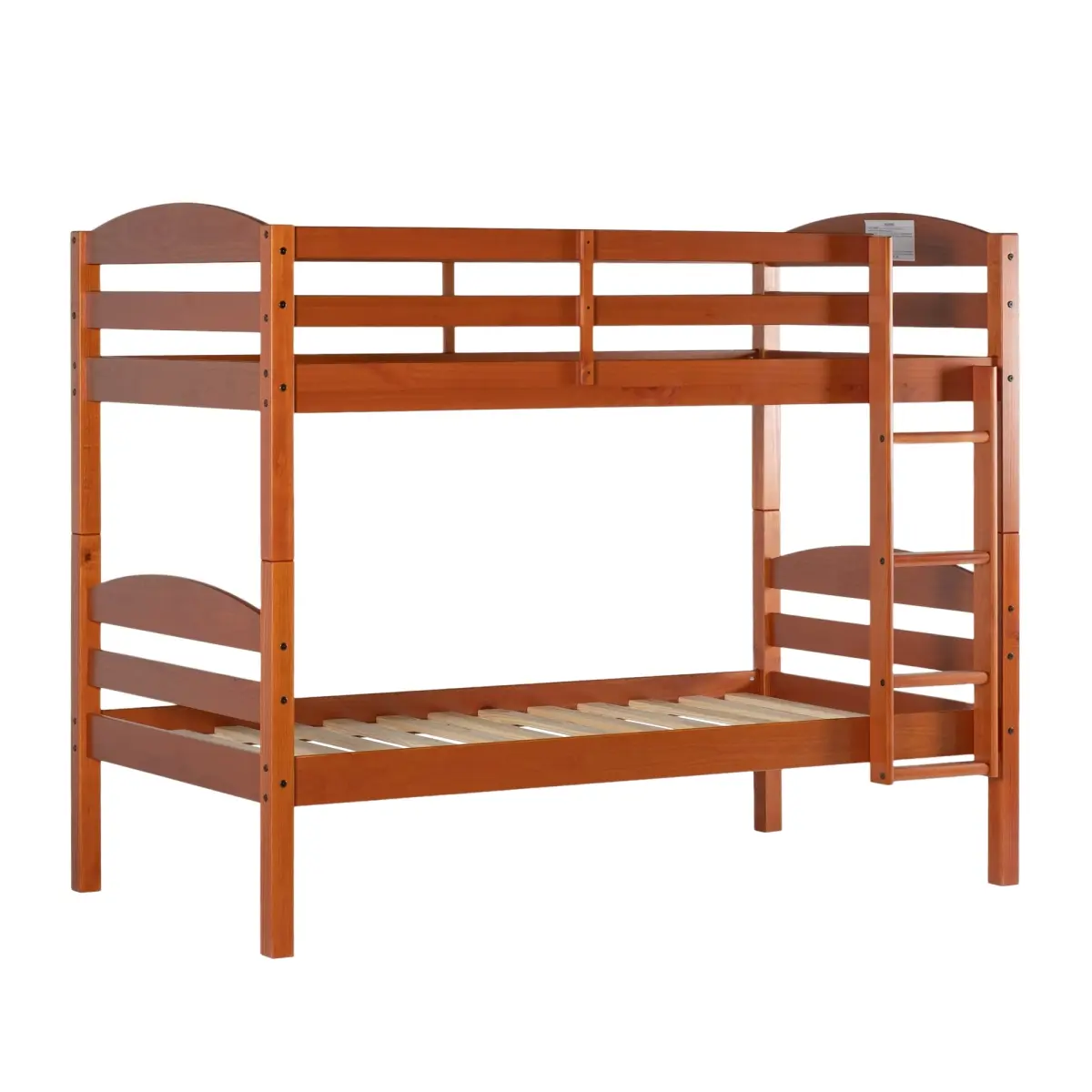 Walker Edison Twin Size Solid Wood Bunking Bed - 64.5x43.75x79.25 in, Honey Finish, Safety Rails, Integrated Ladder, Responsibly Sourced Small Space Indoor Bed Frame