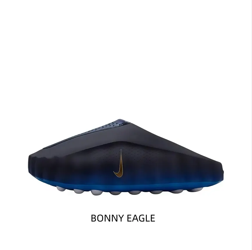 Futuristic Black & Blue Recovery Slides with Textured Foam Nodes and Metallic Swoosh Detail for Pre-Game Focus