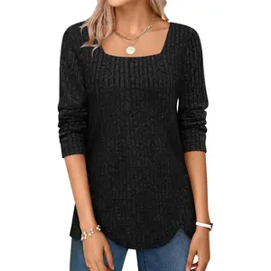 Women's Sweaters Fall 2024 Lightweight Long Sleeve Square Neck Tunic Tops