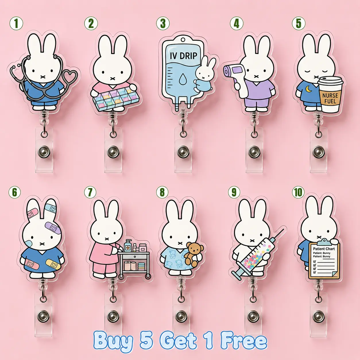 Nurse Rabbit Badge Reel, Cute Bunny Badge Holder, Acrylic Medical ID Clip, CNA Healthcare Worker Accessory
