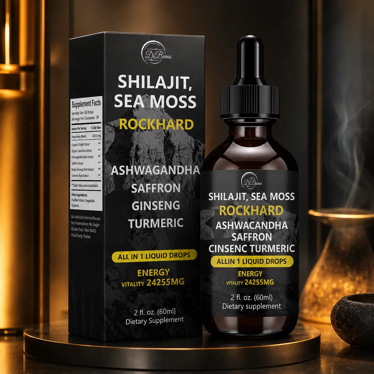 Shilajit Sea Moss Herbal Liquid Drops, 2 fl oz (60 mL), Multi-Botanical Blend with Ashwagandha, Saffron, Ginseng & Turmeric, Convenient Dropper Bottle, 30 Servings, Dietary Supplement