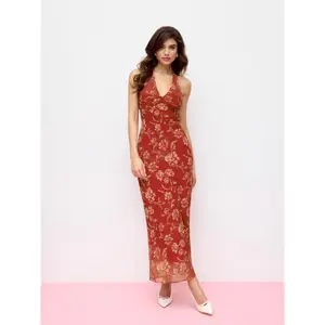 Cider Chiffon Sweetheart Floral Backless Tie Back Mermaid Maxi Dress