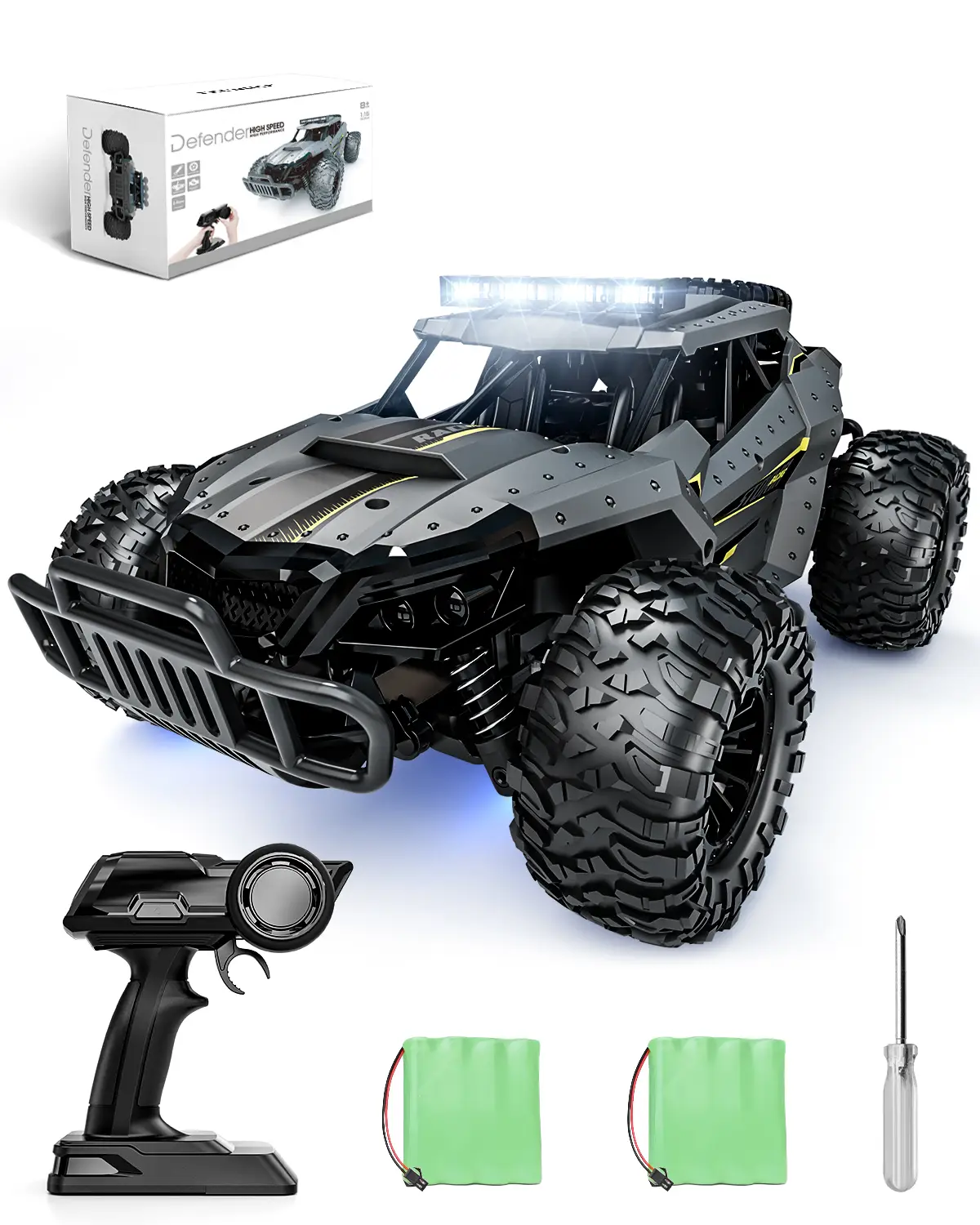 Tecnock Remote Control Car, 1:16 Scale 20 Km/h Fast Adult RC Car, 2.4GHz Off-road RC Truck Toys with LED Front Lights and Rechargeable Battery, Christ