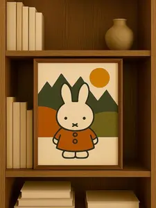 Retro Miffy Mountain Print: Nursery & Home Decor Poster - Canvas