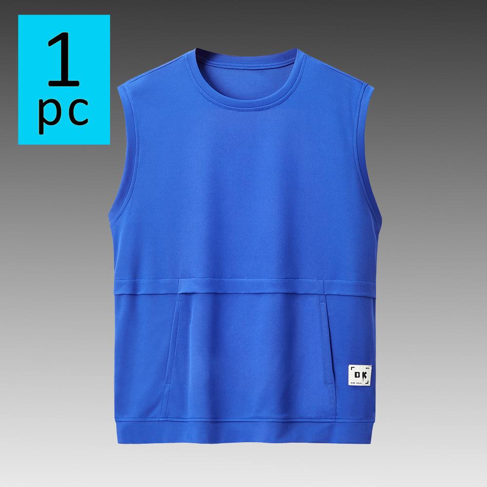 New men’s casual sleeveless tank top for summer—thin athletic vest/T-shirt with pockets; crew-neck sleeveless tank suitable for marathon, track, and fitness; ideal for everyday outdoor wear in spring and summer; men’s tops.