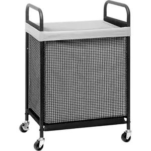 Rolling Laundry Hamper with Wheels 1-Section Laundry Sorter Rolling Laundrys Basket on Wheels with Removable Bag Clothes Hamper Laundrys Organizer Cart Bedroom 90L Grey