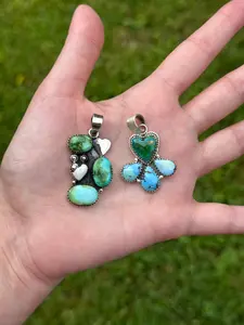 Sonoran Gold Turquoise and Golden Hills Turquoise or Wild Horse Heart Sterling Silver Pendants