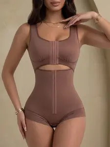 1 Count Solid Color Colombian Full Body Shaper with Adjustable Straps, Fajas, Curved Back Design Bodysuit with Hooks Crotch, Abdominal Hollow Out Elegant Chic Sexy Jumpsuit, Lace Anti-Slip Silicone, Tummy Slimming Butt Lifting Shapewear for Everyday Use