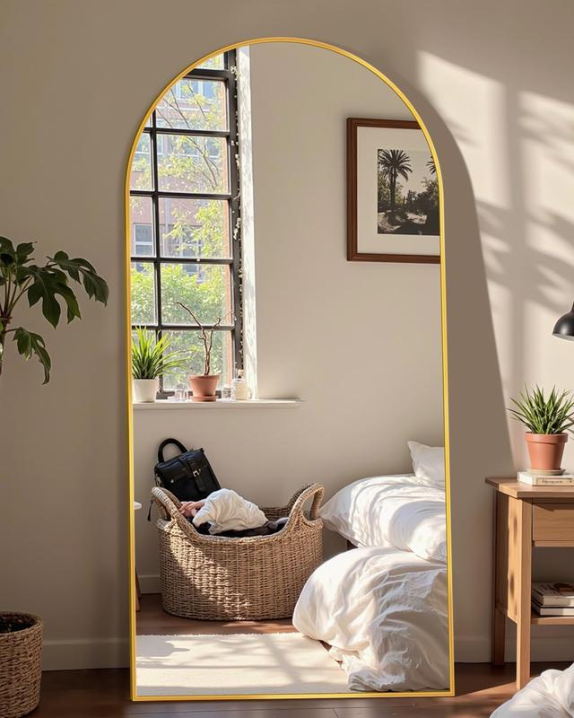Extra Large Arched Floor Mirror | 68x26 Inch Full Body Mirror with Stand, Wall Mountable for Luxury Bedroom & Living Room