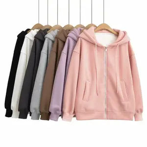 Women's Fashion Solid Color Casual Padded Loose Zipper Sweatshirt Vintage Hooded Women's Chic Lady Sweatshirt glossier hoodie fall capsule