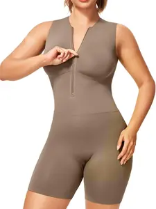 Women's High Elastic Zipper Jumpsuit Sleeveless Design Casual Outerwear Body Shaping One-Piece Pants Fashion Breathable Slimming Clothes