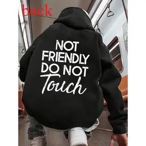 Not Friendly Do Not Touch Print, Men'S Casual Streetwear Hoodies, Comfy And Loose Hooded Pullover Top, Casual Streetwear, Fall Outfits