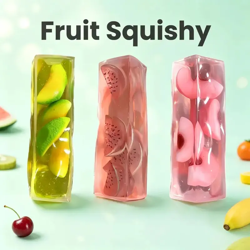 Fruity Sensory Fruit Jelly Stick Squishy Stress Ball Fidget Toy - Unisex Reshapeable Anxiety Relief Prop with Satisfying Rustling ASMR Sound, Classic Novelty Collectible Gift for Kids & Adults