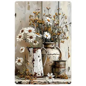 2D Flat 1pc  8*12 in Bohemian Rustic Daisy Metal Wall Art - & Daisy Flower Print on Metal Sign, Farmhouse Decor Suitable for Kitchen, Living Room, Entryway - Cozy Floral Gift for Nature Lovers