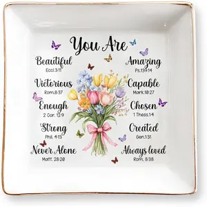 Christian Bible Verse 4" Ceramic Jewelry Dish, Gift for Women Mom Grandma, Perfect for Mother's Day Confirmation Graduation