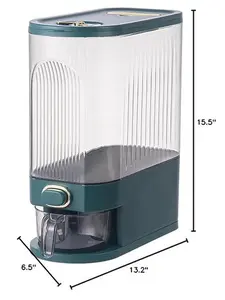 Clear Rice Dispenser, Large Moisture-Proof Grain Storage Container with Lid & Measuring Cylinder for Kitchen Cereal, Corn & Soybeans - Clear & Green