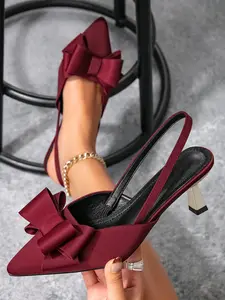Women's Pointed Toe High Heel Bow Knot Moccasin Style, Comfortable Slip-On High Heels, Versatile for Daily Commute Office Casual