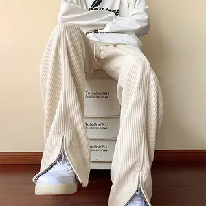 Men's Autumn Corduroy Pants Spring and Autumn Trendy High Street Split Zipper Versatile Loose Sports Straight Tube Casual Long Pants Men's Style