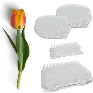 Reusable Clear Plastic Floral Frogs with Strong Suction Cups, 4-Pack Flower Holder Pins – Circular & Rectangular Shapes for Secure, Stable Arrangements and Easy Reuse