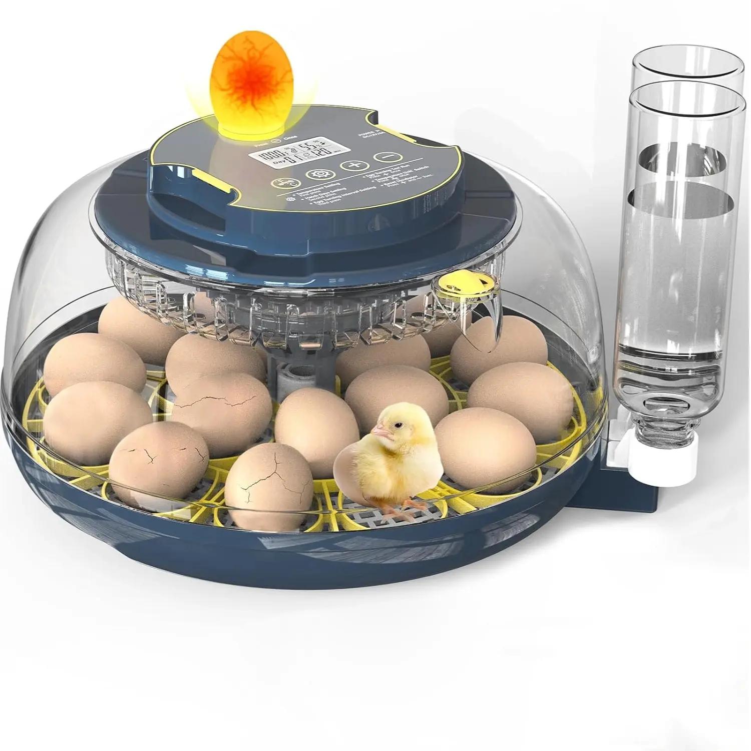 18 Egg Incubator with Automatic Turner, Built-in Candler & Digital Control for Temp/Humidity. Features Auto Water Refill, 2 Trays & 360° Viewing for Chicken, Duck, Goose, Quail, Parrot Eggs,Perfect as a Mother's Day gift
