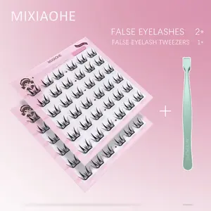 MIXIAOHE Non Glue Small Thin Film Series False Eyelash Ultra Thin Natural Eye Cat Eye Style, C-roll curl, length of 6 to 12 millimeters, soft false eyelashes, DIY Eyelash Extensions, DIY professional beauty set, reusable, suitable for beginner