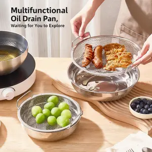 Stainless Steel Kitchen Deep Fry Strainer, Oil Filtering Tray, Home Cooking Grease Control Sieve, Durable Oil Drainage Plate