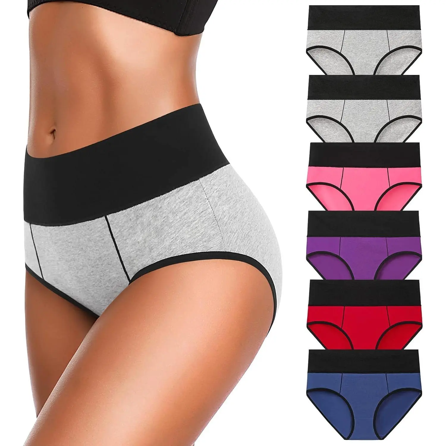 Women's High Waist Briefs, Soft Cotton Full Coverage Underwear, Stretchy and Breathable Multi-Pack with High Waist Support, Fashion Breathable Underwear, Soft Breathable Knicker