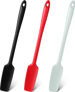Patelai 3 Pieces Silicone Jar Spatula Long Handle Rubber Spatula Heat Resistant Non-Stick Silicone Scraper Kitchen with Stainless Steel Core for Baking(Red, Black, Light Green)