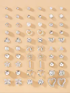 Cute Heart & Flower & Rhinestone Decor Earrings Set, Fashion Jewelry for Party, Daily Clothing Decor, Trendy All-match & Exquisite Jewelry for Birthday Gift