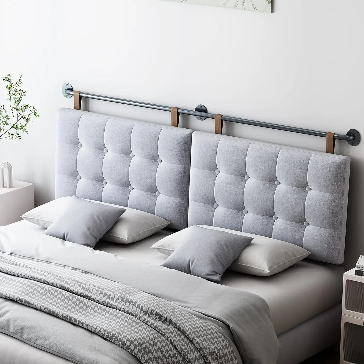 Headboard  Size Headboards for Adjustable Bed Tufted Upholstered  Board Only Gray Headboards, Fabric Line Headboard in Modern Button Design Bedroom(Gray, )