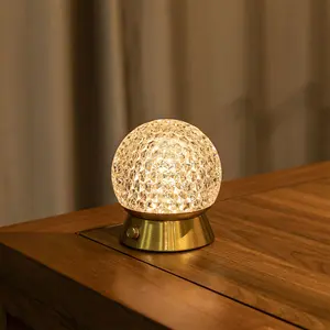 Elegant Wireless Table Lamp, Rechargeable Battery Powered, 3 Color Modes, Touch Dimmable LED, Portable Crystal Gold Metal Decorative Light, Indoor Lighting
