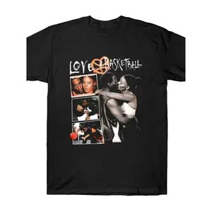 Funny Vintage Sporty Vibe Men's Love & Basketball Graphic Tee Black Cotton Short Sleeve T-Shirt with Love Basketball Print Casual Round Neck Machine Washable All-Season Comfort Fit Tshirt - Womenswear, Top