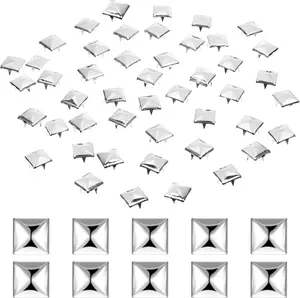 100 count Pyramid Studs for Clothing, 10x10mm  Metal Studs for Crafts, Four-Jaw Square Punk Pyramid Spike Studs for Leathercraft Punk Style Clothes Pet Collars Belt Bags DIY Craft Decoration
