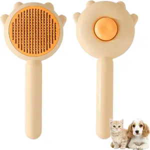 Magic Pet Comb, Pet Hair Cleaner Brush, Cat Grooming Brush with Release Button, Cat Brush for Shedding Long or Short Hair Cats Dogs Pet Massage Brushes, Self Cleaning Slicker Comb (Yellow) clean white beauty/hair care white