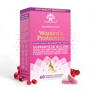 NutriCelebrity NutriFlora-Pro Probiotics for Women - Support Vaginal, Urinary Health (UTI), Digestive System, Period Pain, Yeast, and BV Relief, Cranberry Pills, 10 Billion CFU 6 Strains (30 Caps)
