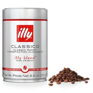 Illy Classico Whole Bean Coffee, Medium Roast, Classic Roast with Notes of Caramel, Orange Blossom & Jasmine, 100% Arabica, No Preservatives, 8.8 Ounce Can, Pack of 1