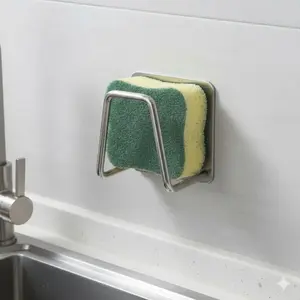 Stainless Steel Wall-Mounted Kitchen Sink Organizer, No-Drill Waterproof Sponge Holder, Magnetic Shower Caddy for Bathroom & Living Room, Space-Saving Storage Rack for Modern Homes, Easy Install Kitchen Gadget, Bathroom Organizer Supplies