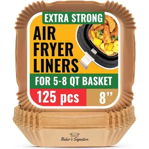 Air Fryer Paper Liners, 125Pcs Disposable Air Fryer Liners, Non-Stick Oil Proof for Easy Cleanup, 8” Square for 5-8 qt Basket