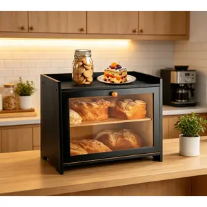 JUMRHFAN Double Layer Bamboo Bread Box🥖 Large Capacity Kitchen Countertop Storage Bin Farmhouse Bread Organizer with Acrylic Window