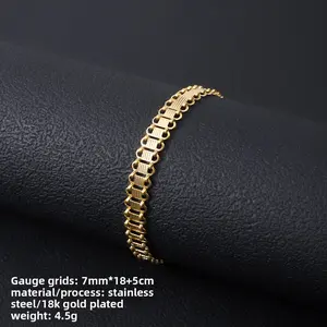 18K Gold Plated Non-Fading Water-Soluble Ladies' Titanium Steel Bracelet 7mm x 18+5cm Stainless Steel 18k Gold Plated 4.5g