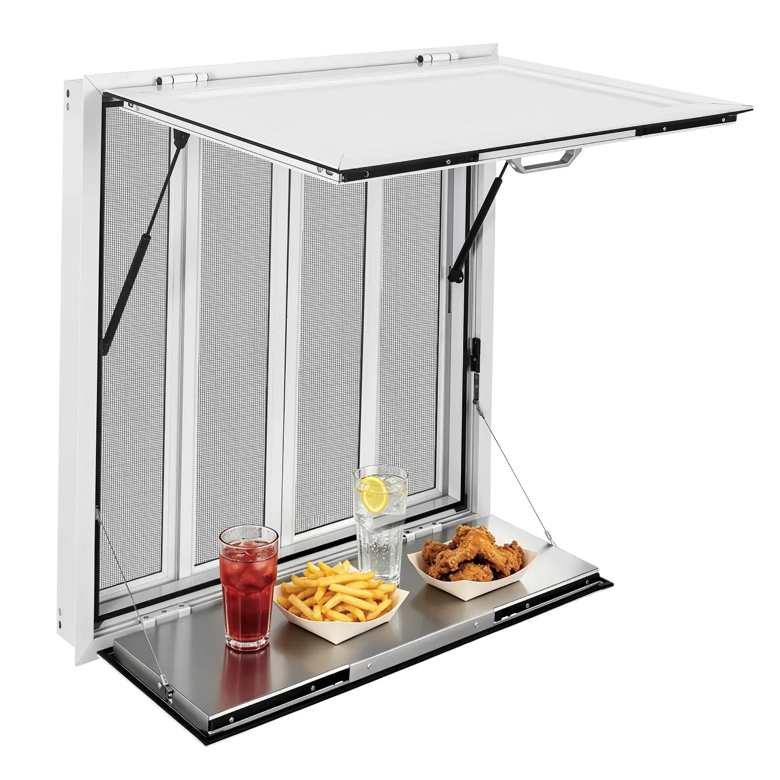 【SummerFinds】VEVOR Concession Window Folding Shelf 36x36in Aluminum Alloy Service Window, for Food Truck, Up to 85 Degrees, with 4 Sliding Screen Windows, Awning Door and Drag Hook, Rainwater Resistant