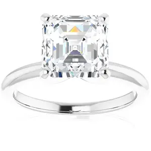 5Ct Asscher Solitaire Moissanite Engagement Ring in White Yellow or Rose Gold