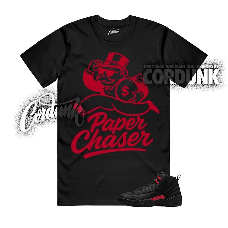 AJ12 Bloodline Black Red Matching T Shirt, Paper Chaser Graphic Shirt, 90s Hip Hop Tee, Gift For Women and Man, Unisex T-Shirt, Sneaker Head Gift