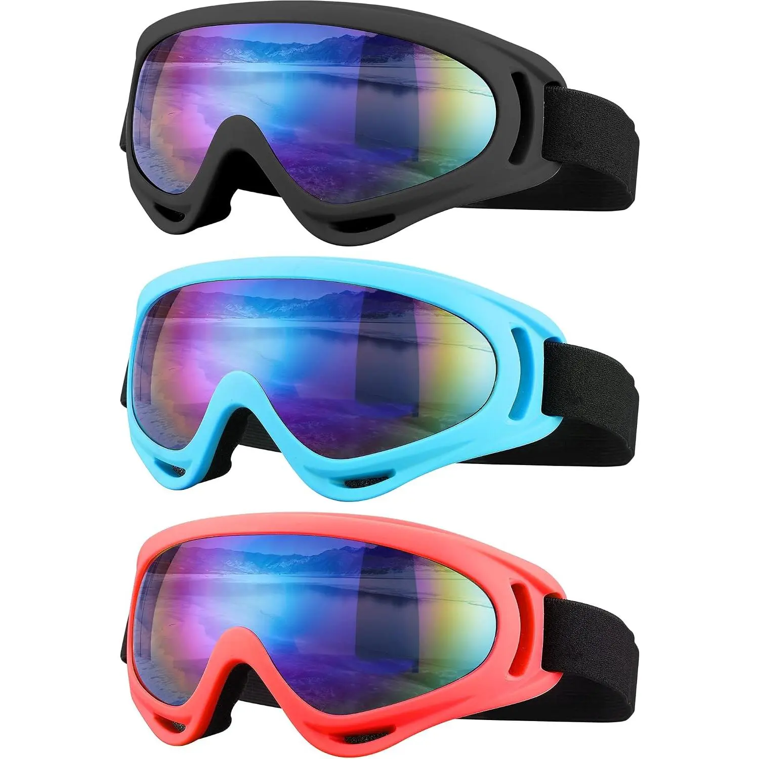 Sports Ski Goggles, Motorcycle Goggles, 3 Pack Snowboard Snow Goggles for Men Women Adult Youth