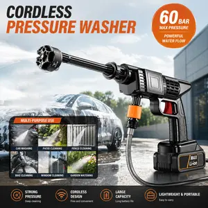 Cordless Pressure Washer Battery Powered – Portable Car Wash High Pressure Washer Gun | Portable Power Washer, Battery Pressure Washer for Cars, Garden & Outdoor Cleaning