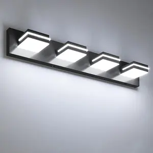 Modern 30-Inch Black Bathroom  Light Fixtures, 4-Light, Cool White LED, Wall Mount,  Control