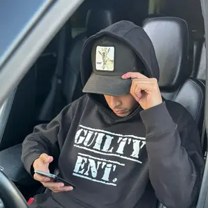 Guilty Ent. Heavyweight "Debut" Hoodie - Casual Sweatshirt with Front Pocket and Hood, Ideal for Men's Wear - Menswear, Sweatshirts Tops Man Pullover Long Sleeve Cotton Beige Plain Chocolate