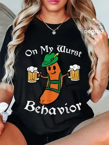 100% Cotton Unisex Oktoberfest On My Wurst Behavior Funny German Men Women T-Shirt